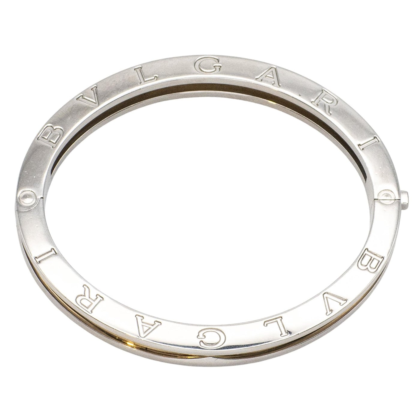 Bulgari B.zero1 18K Yellow Gold and Stainless Steel Oval Hinged Bangle Bracelet — view 4