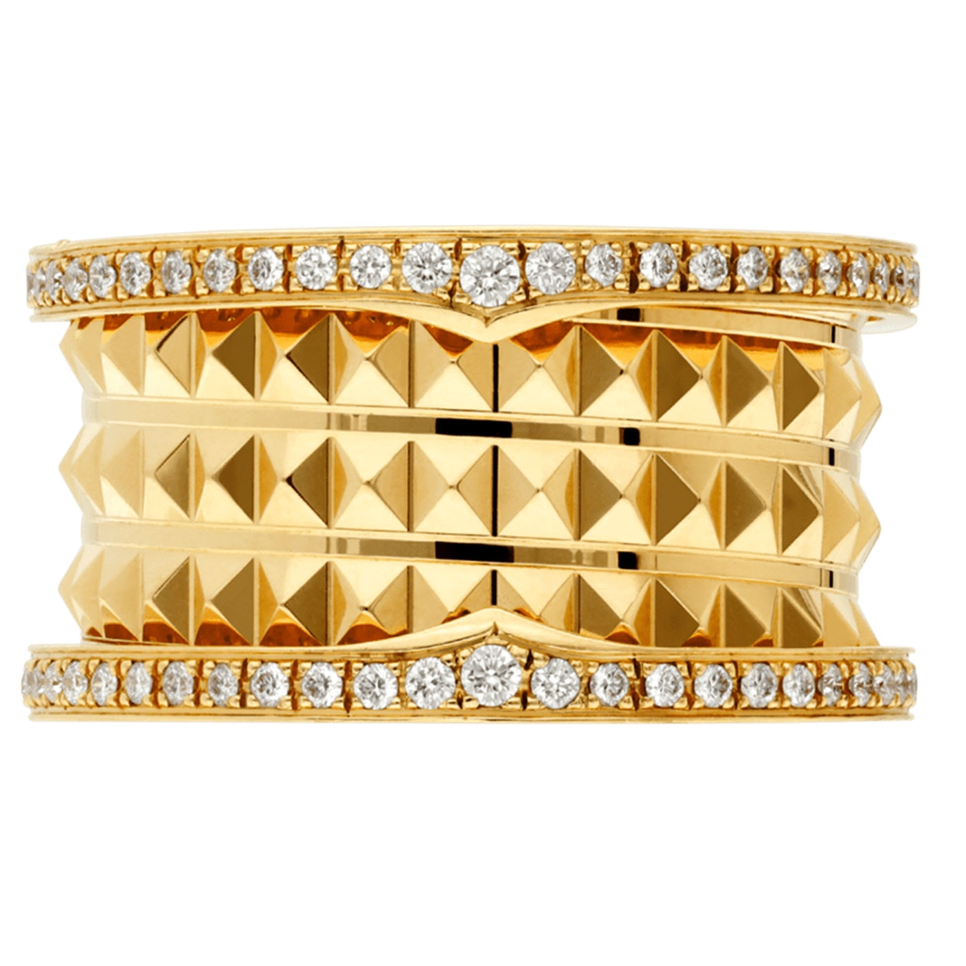 Bulgari B.zero1 Rock Four Band Studded Spiral with Pave Diamonds Ring 18K Yellow Gold — view 3