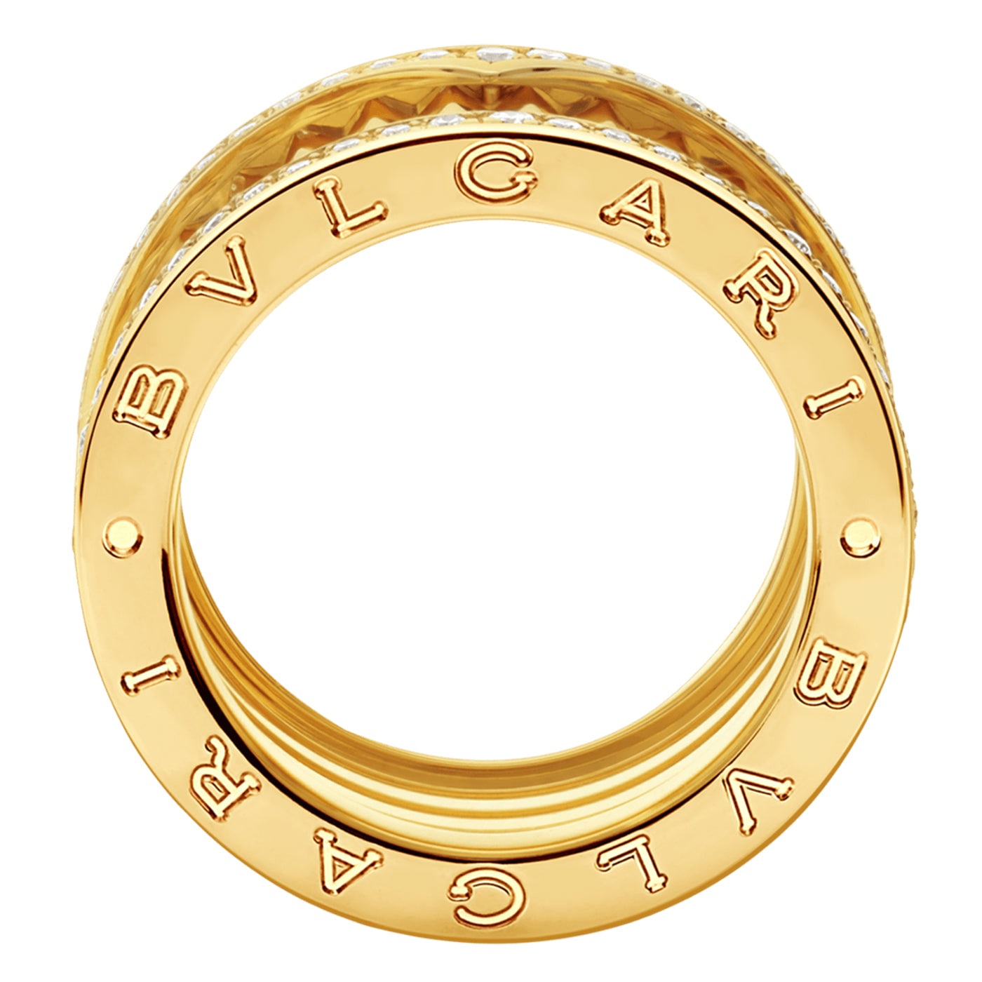 Bulgari B.zero1 Rock Four Band Studded Spiral with Pave Diamonds Ring 18K Yellow Gold — view 4