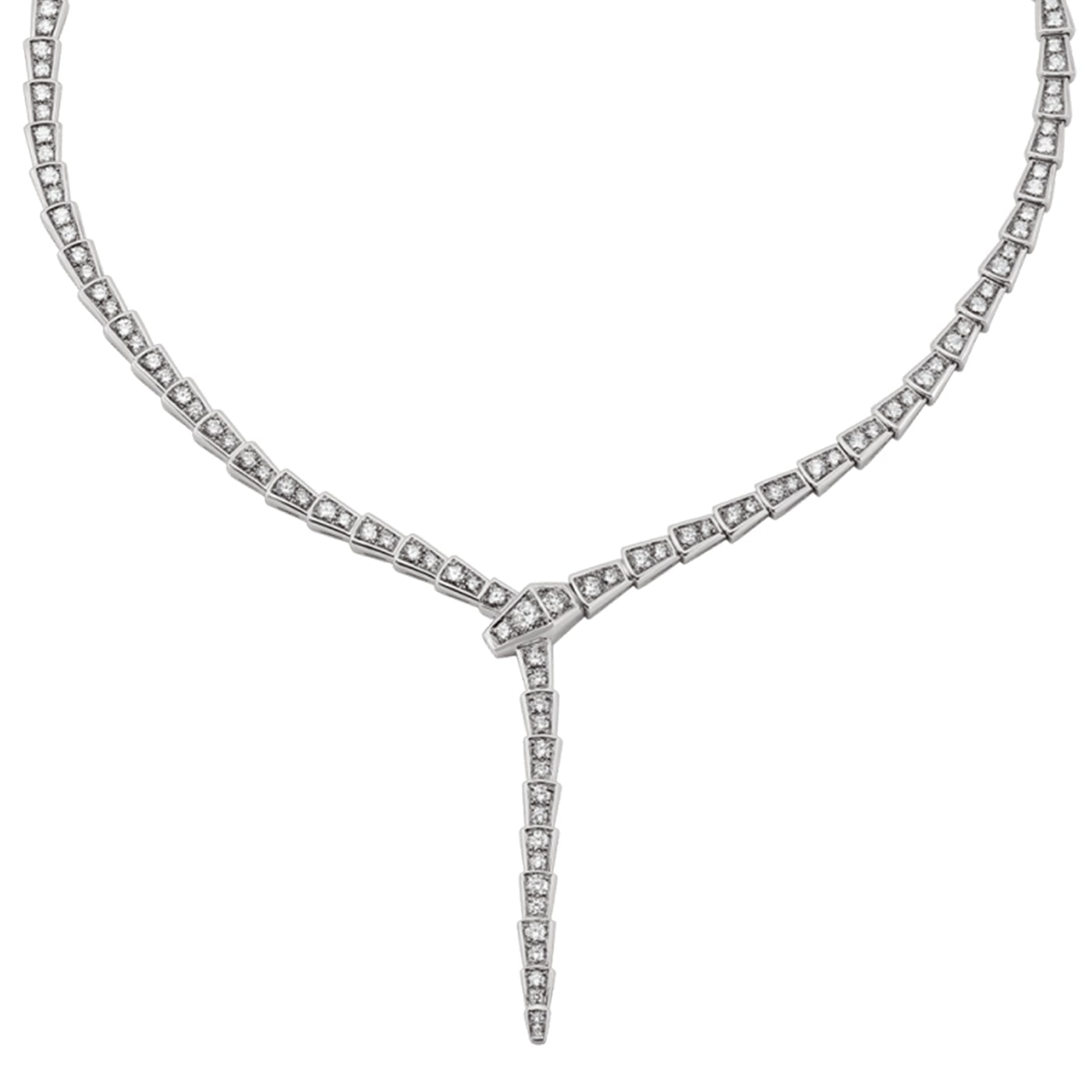 Bulgari Serpenti Viper Slim Necklace with Full Pave Diamonds 18K White Gold — view 3