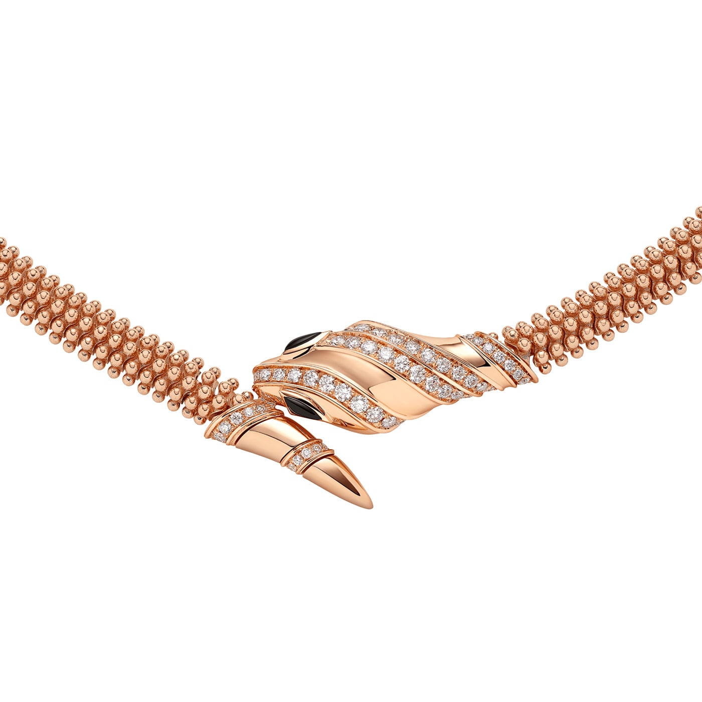 Bulgari Serpenti Necklace 18K Rose Gold with Pave Diamonds Black Onyx Eyes — view 3