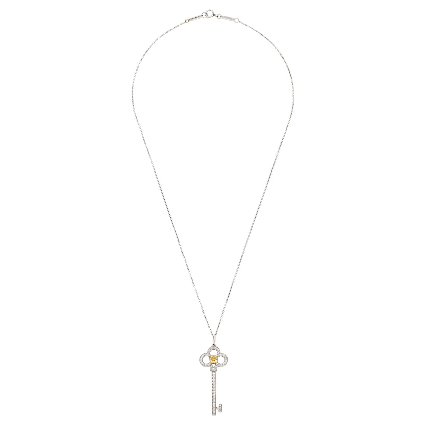 Tiffany & Co. Crown Key Fancy Yellow Diamond Pendant 20 Inches Platinum Necklace — view 3