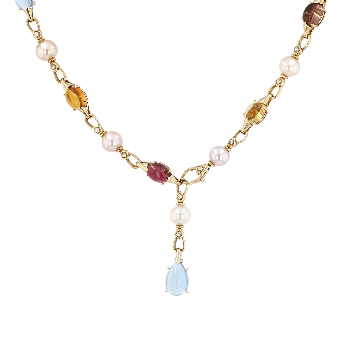 Bulgari Allegra necklace in yellow gold, precious stones, cultured pearls and diamonds