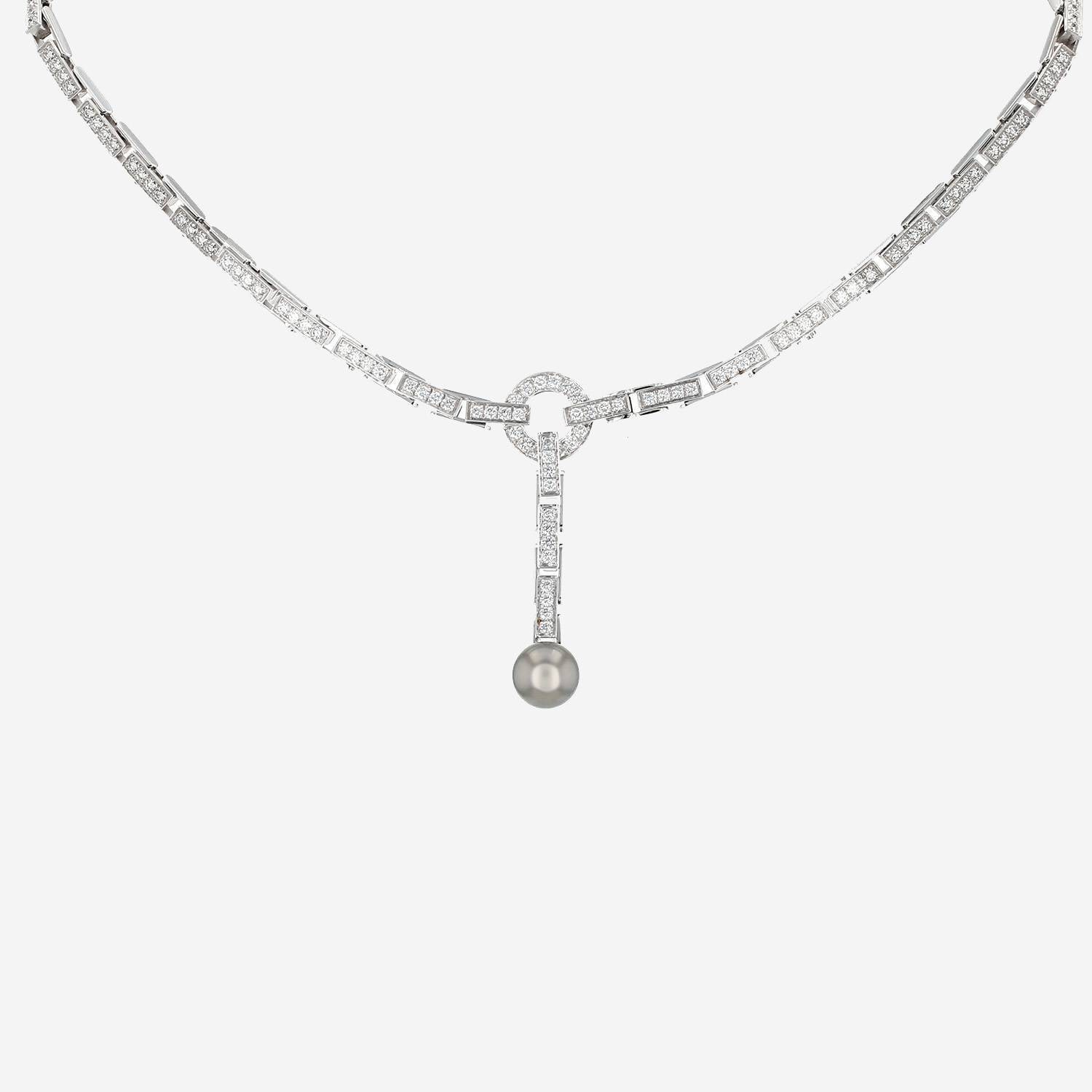 Cartier Agrafe necklace in white gold, diamonds and cultured pearls