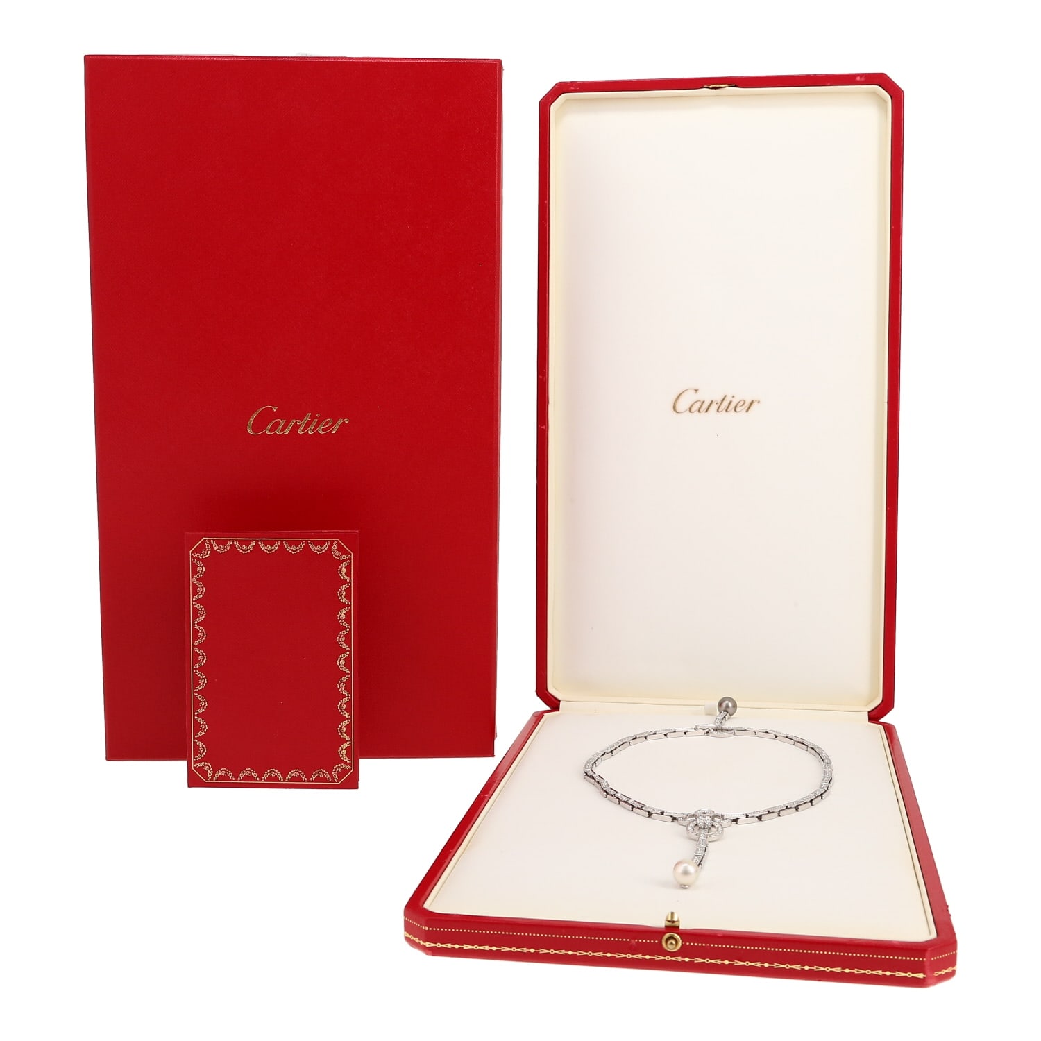 Cartier Agrafe necklace in white gold, diamonds and cultured pearls — view 3