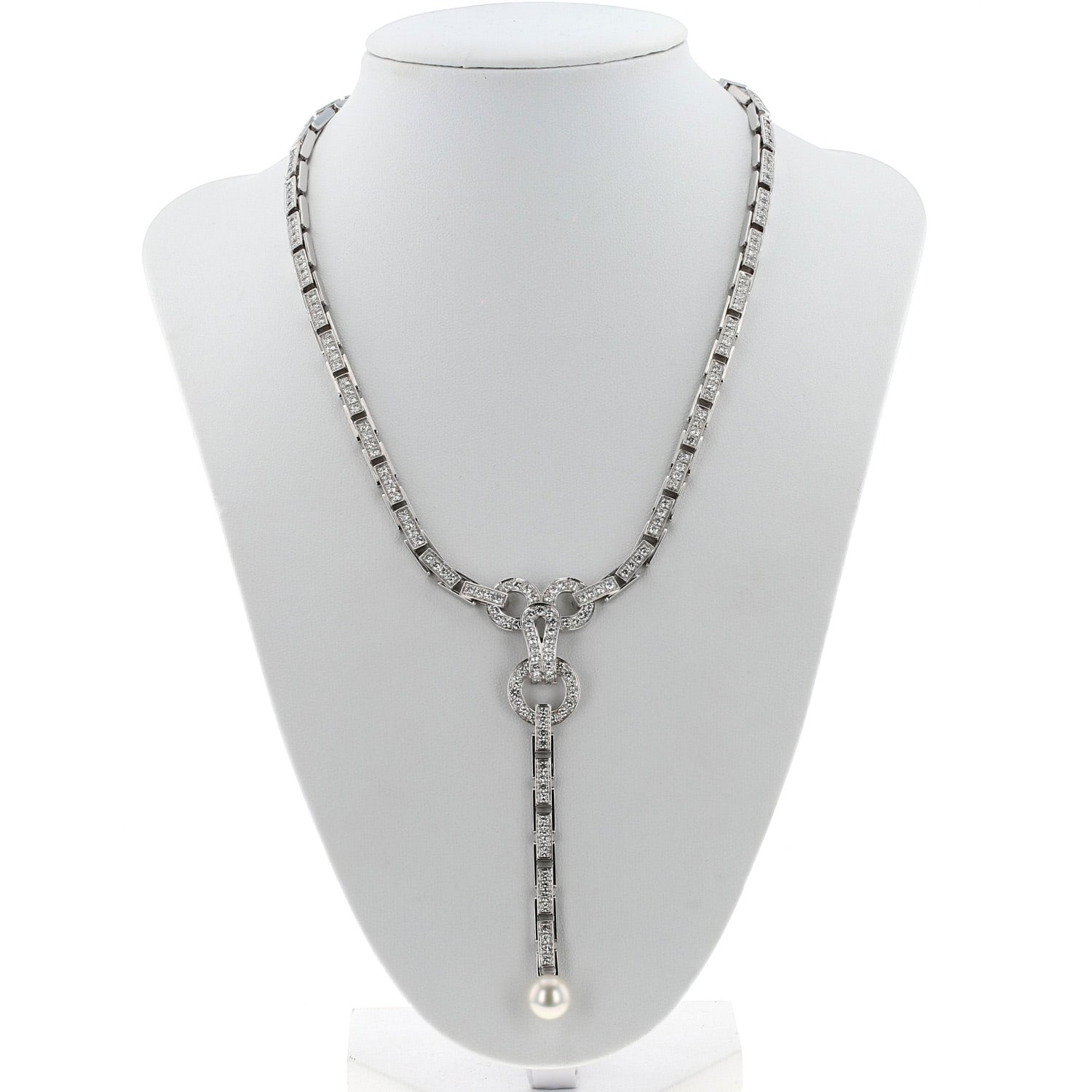Cartier Agrafe necklace in white gold, diamonds and cultured pearls — view 4