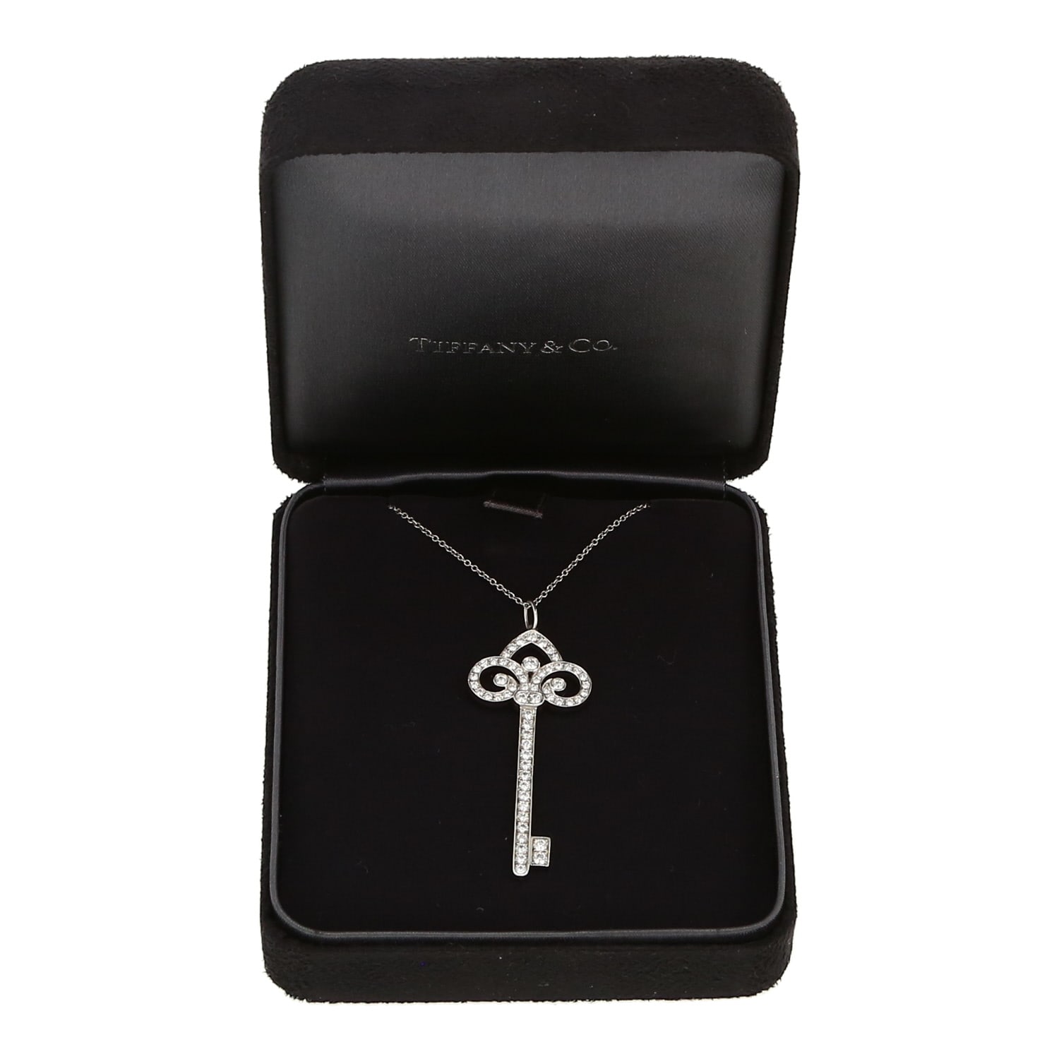 Tiffany & Co Clé Fleur de Lys large model necklace in platinium and diamonds — view 4