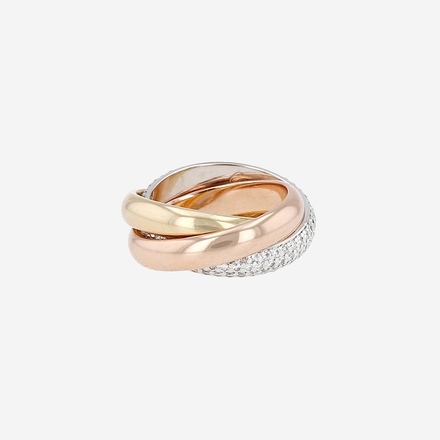 Cartier Trinity ring in 3 golds and diamonds, size 49