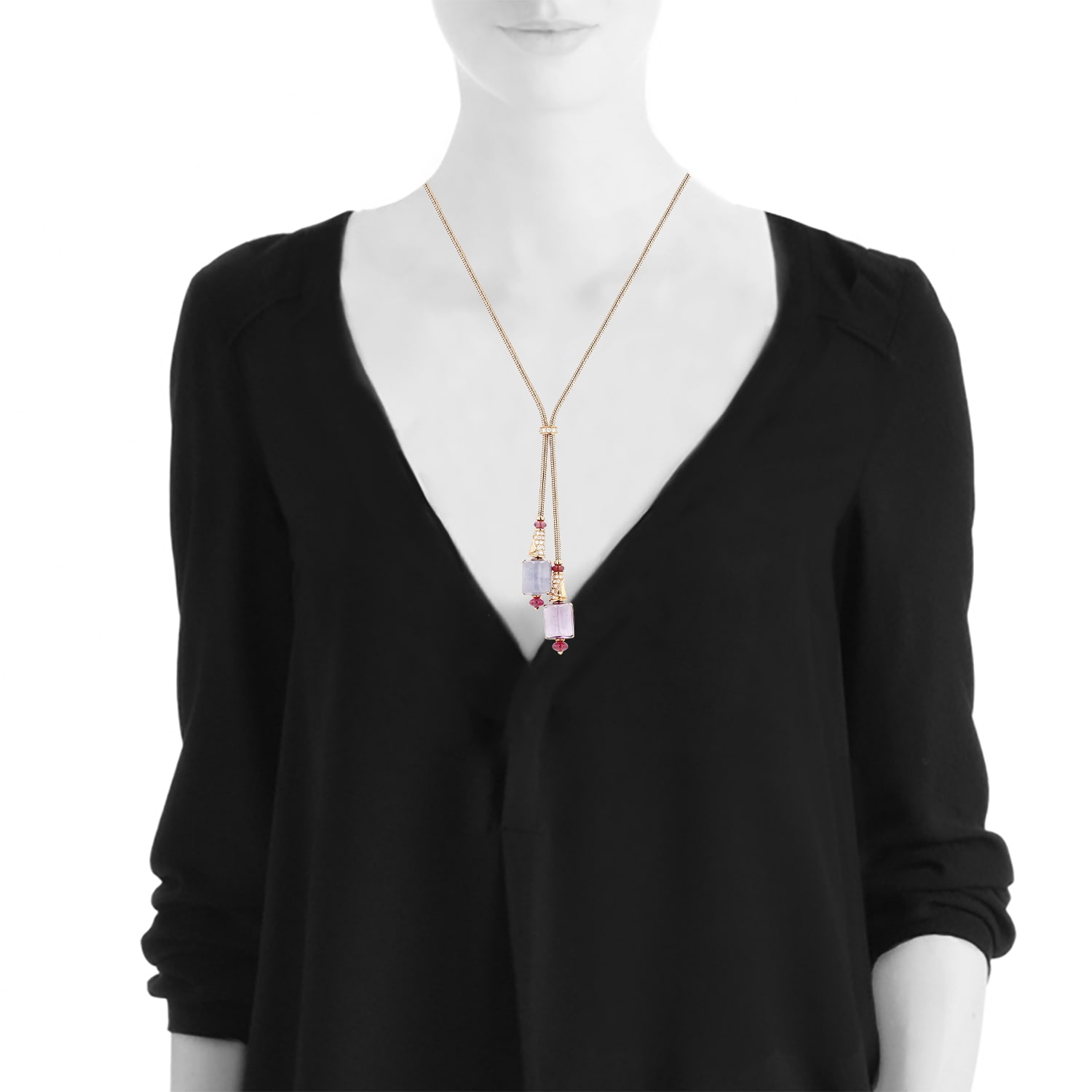 Bulgari Musa necklace in pink gold, colored stones and diamonds — view 3