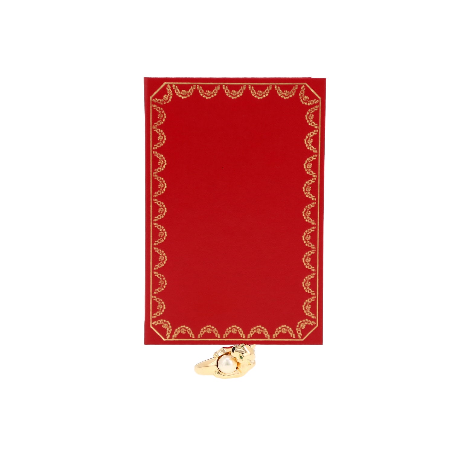 Cartier Panthère Vedra ring in yellow gold, cultured pearl and onyxand in emerald — view 3