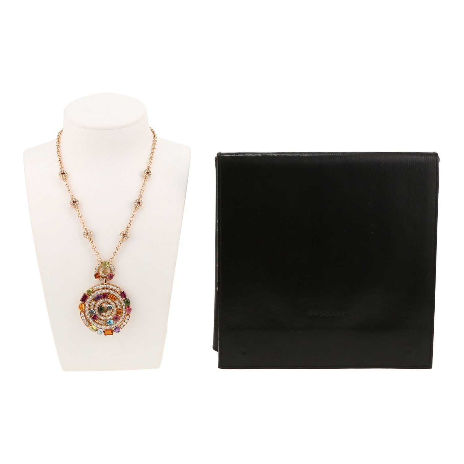Bulgari Astrale large model necklace in yellow gold, diamonds and colored stones, in tourmaline and in amethyst — view 3