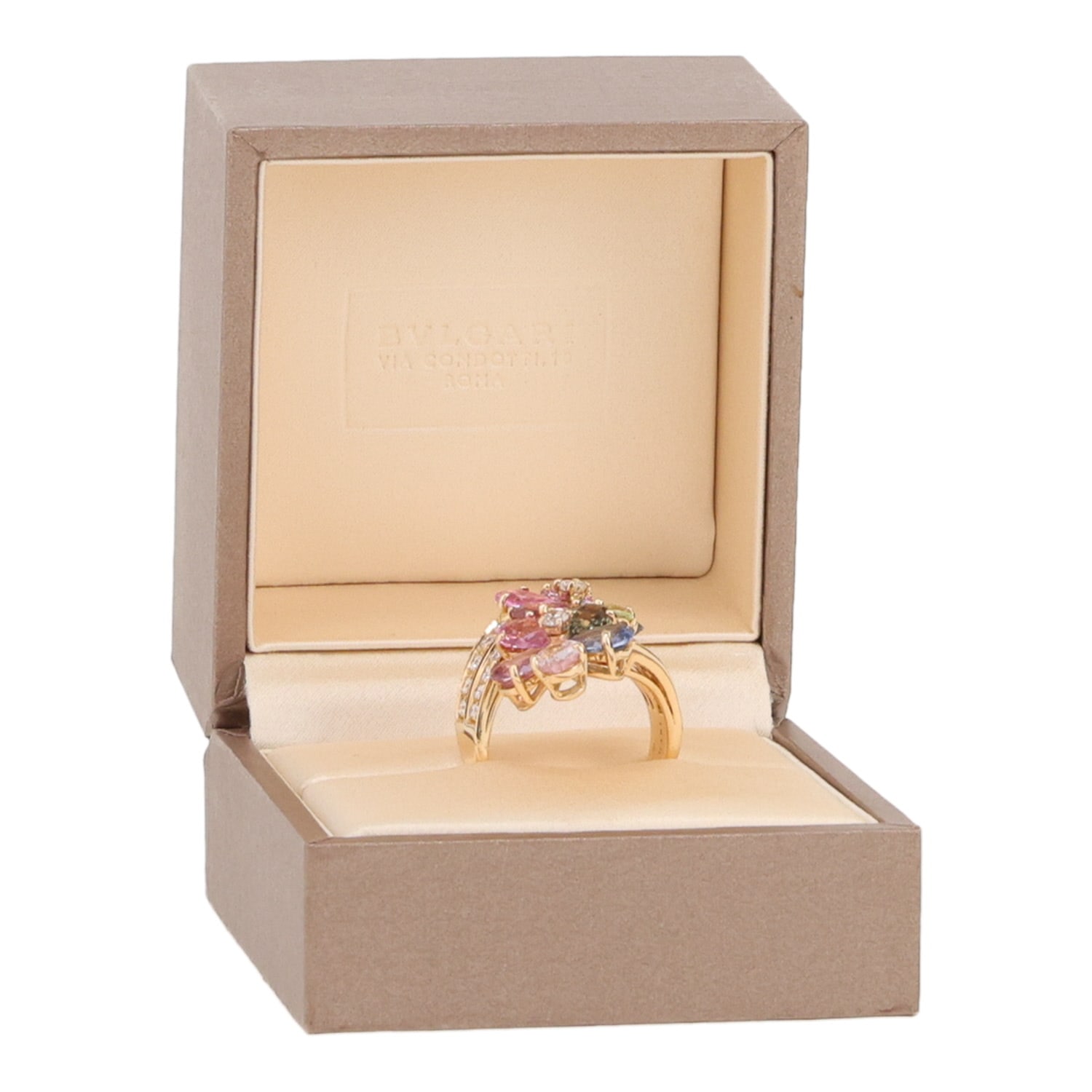 Bulgari Sapphire Flower large model ring in yellow gold, diamonds and sapphires — view 3