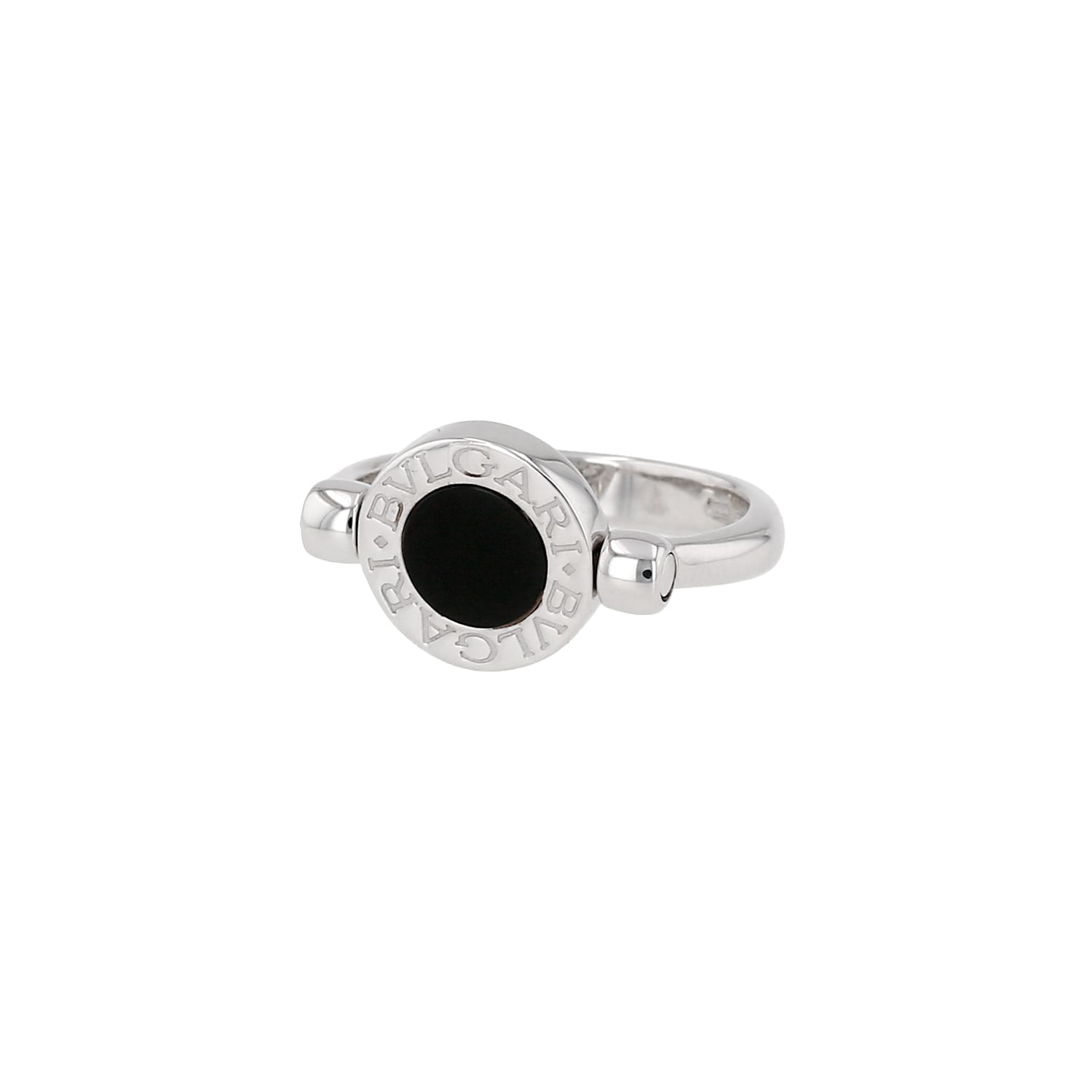 Twisted Bulgari Bulgari Bulgari ring in white gold, diamonds and onyx — view 3