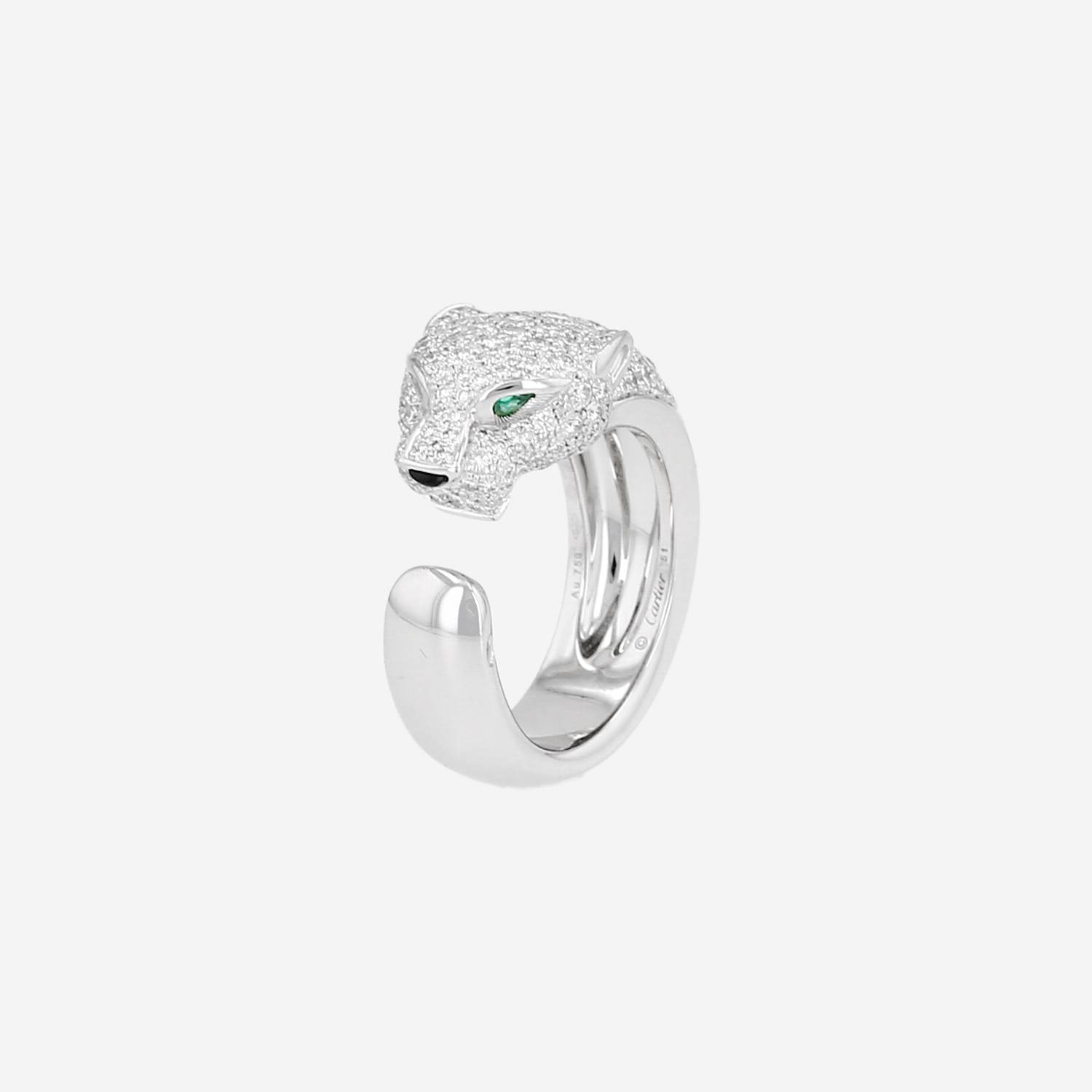 Cartier Panthère ring in white gold, diamonds and emeralds