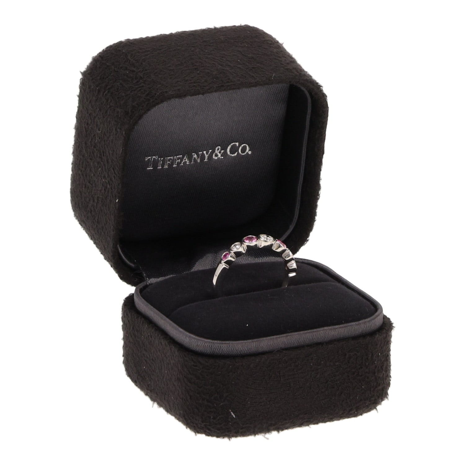Tiffany & Co Jazz garter Ring in platinum, diamonds and pink sapphires — view 3