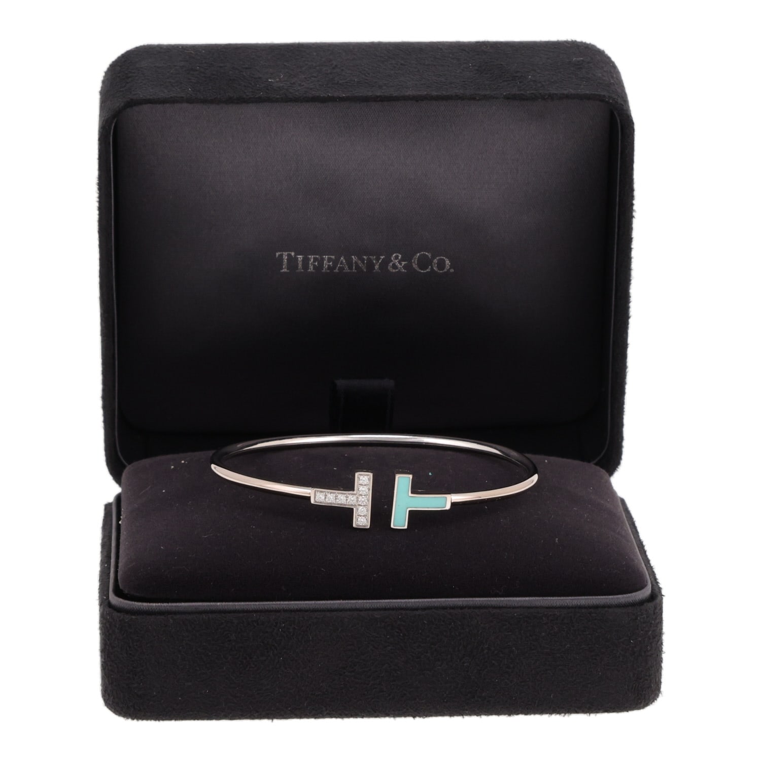 Tiffany & Co Tiffany T Wire bracelet in white gold, turquoise and diamonds — view 3