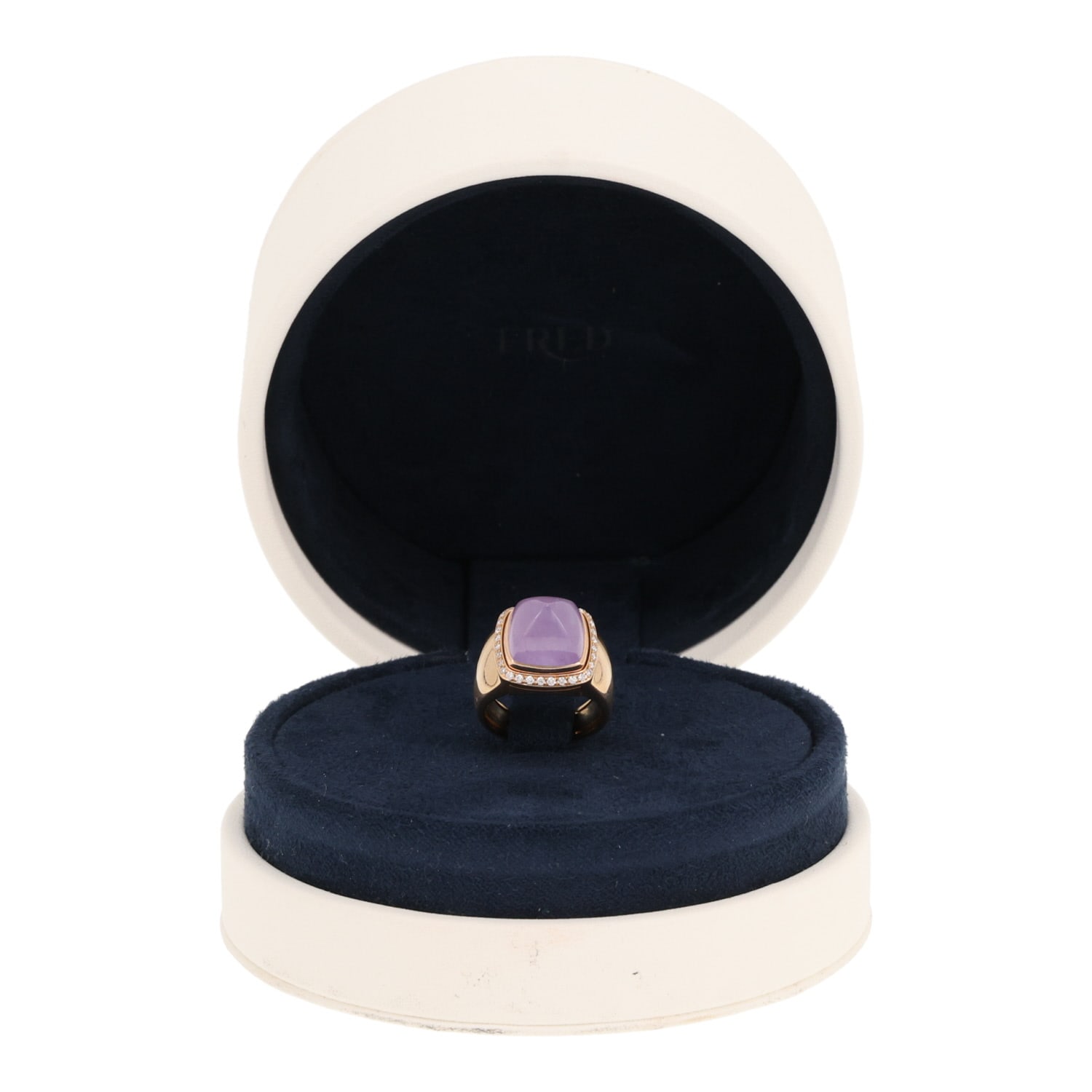 Fred Pain de Sucre medium ring in yellow gold, diamonds and purple jade — view 3